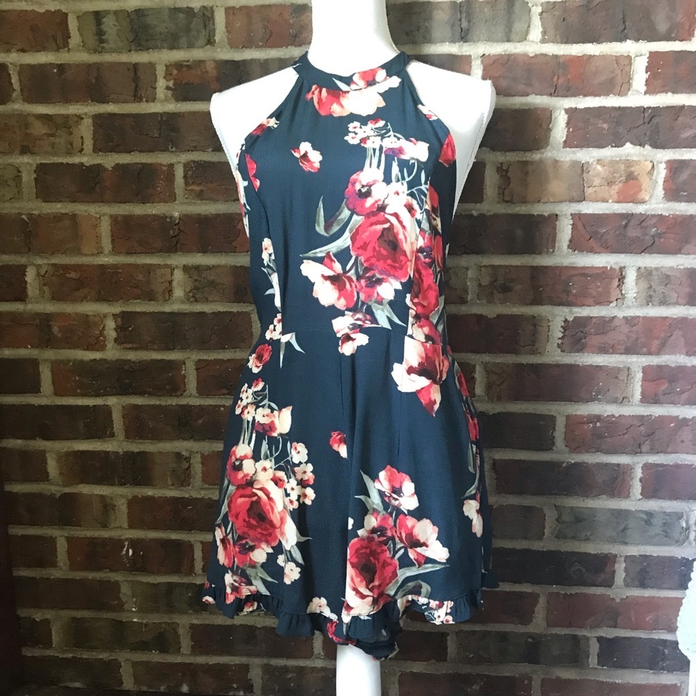 Forever 21 Navy Blue Floral Romper Size Small - Picture 2 of 6
